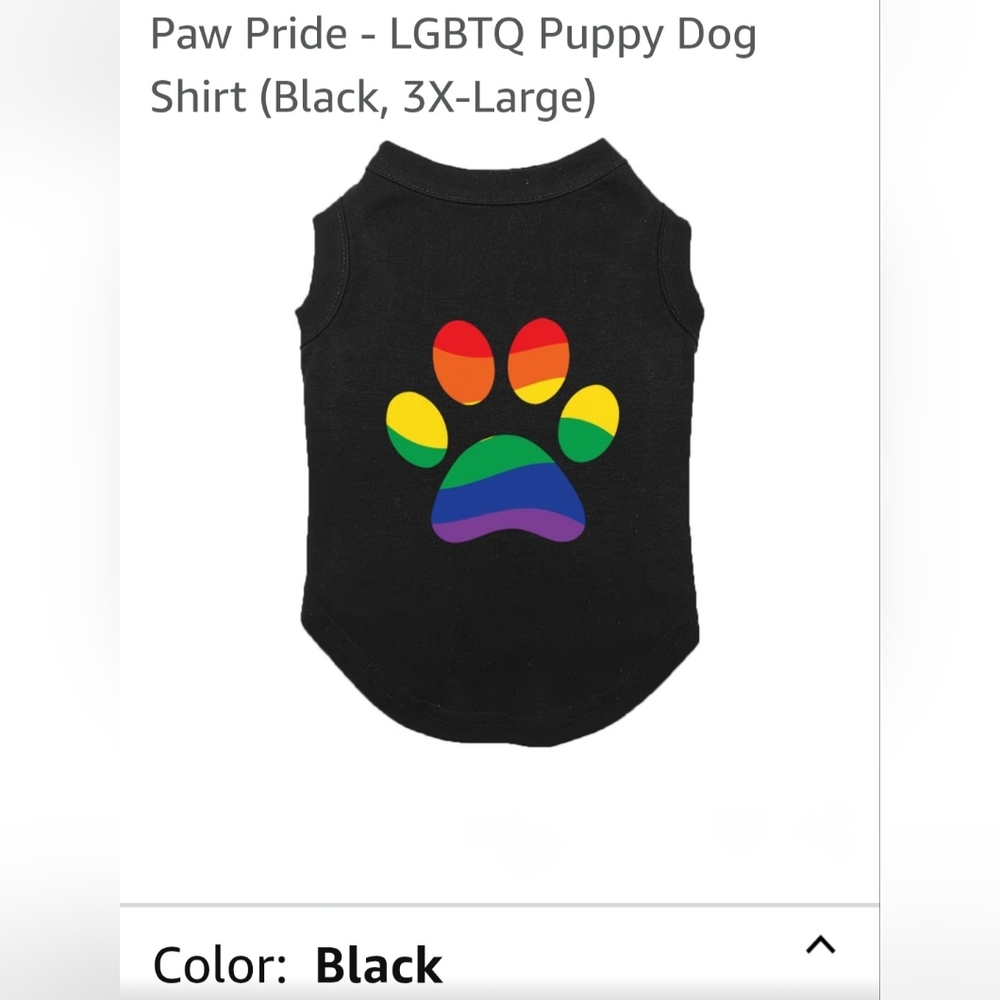 Dog Pride Paw Print T-shirt Size 3 XL (Up to 60lb) Black & Rainbow